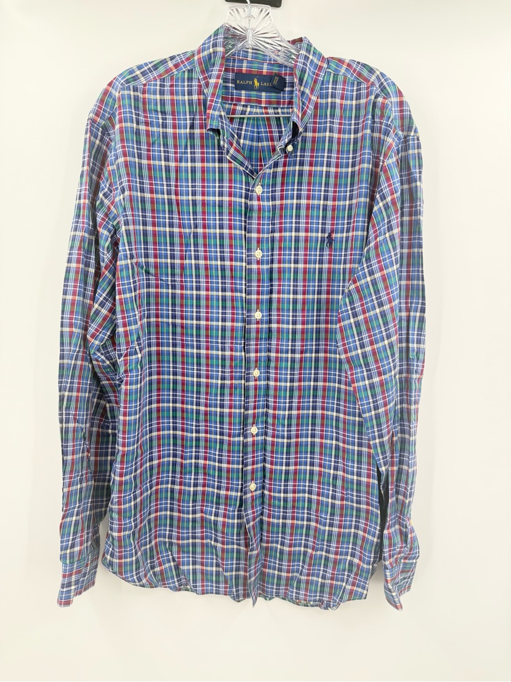Ralph Lauren Men's Plaid Blue/Red/Green Button Down Long Sleeve Shirt Size XL‎
